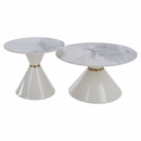 Dohányzóasztalok, 2 db-os szett, fehér márvány/fehér/arany, acél, MABUZ