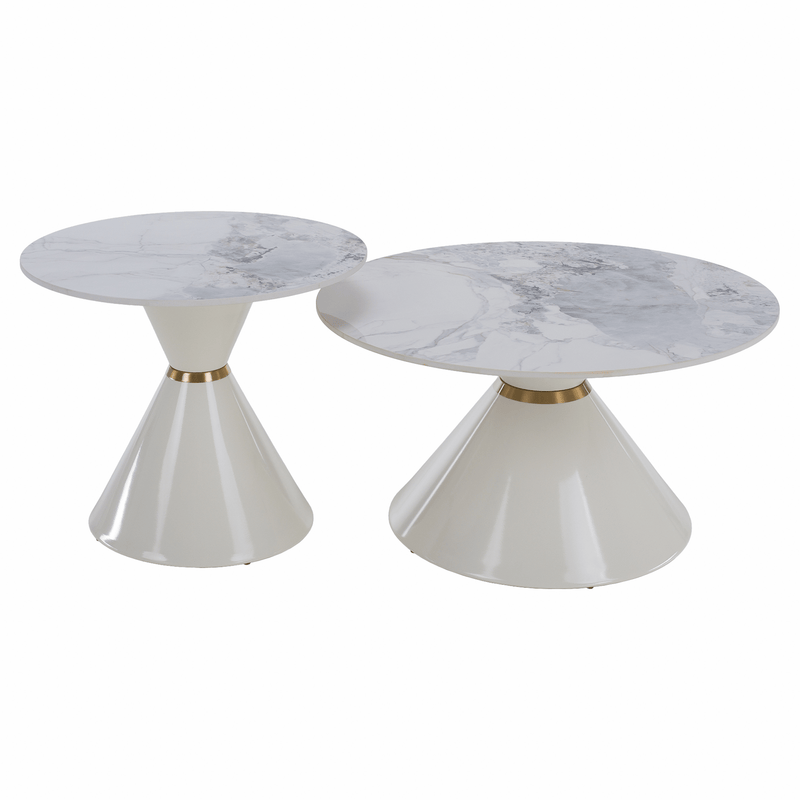 Dohányzóasztalok, 2 db-os szett, fehér márvány/fehér/arany, acél, MABUZ