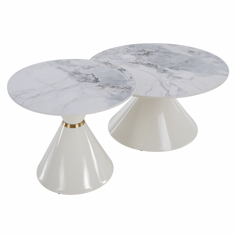 Dohányzóasztalok, 2 db-os szett, fehér márvány/fehér/arany, acél, MABUZ