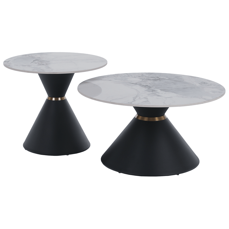 Dohányzóasztalok, 2 db-os szett, fehér márvány/fekete/arany, acél, MABUZ