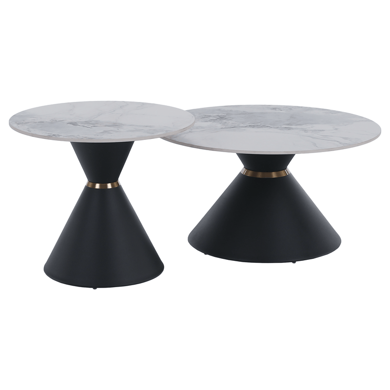 Dohányzóasztalok, 2 db-os szett, fehér márvány/fekete/arany, acél, MABUZ