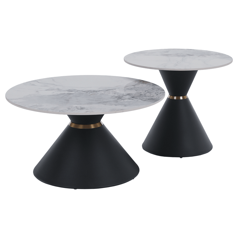 Dohányzóasztalok, 2 db-os szett, fehér márvány/fekete/arany, acél, MABUZ