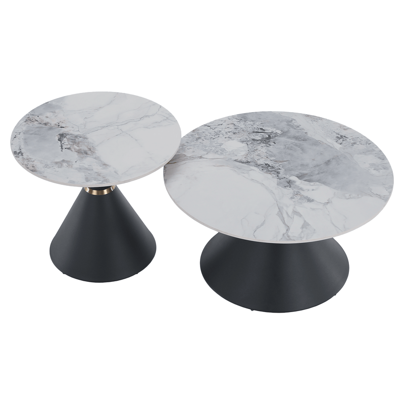 Dohányzóasztalok, 2 db-os szett, fehér márvány/fekete/arany, acél, MABUZ