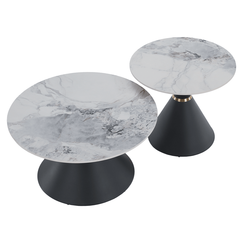 Dohányzóasztalok, 2 db-os szett, fehér márvány/fekete/arany, acél, MABUZ