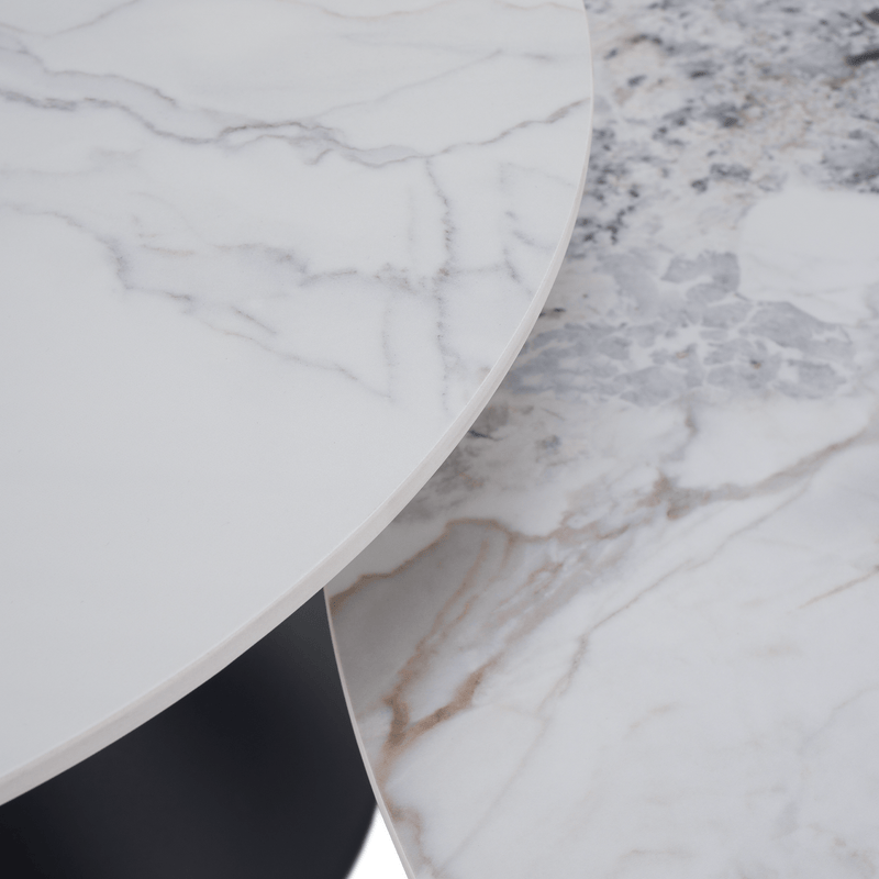 Dohányzóasztalok, 2 db-os szett, fehér márvány/fekete/arany, acél, MABUZ