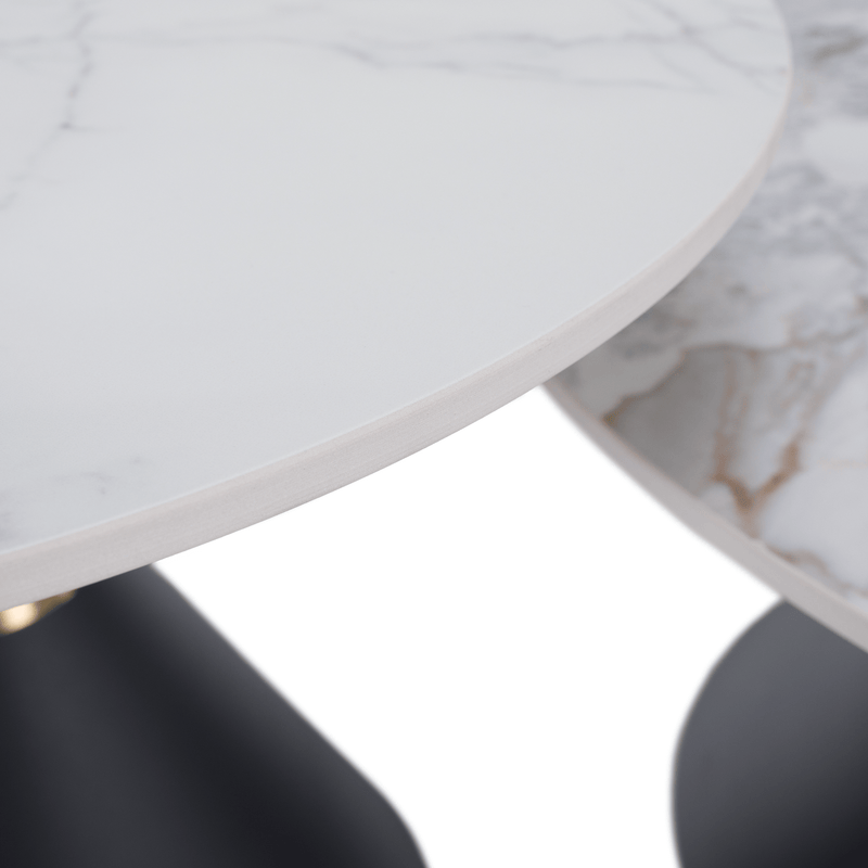 Dohányzóasztalok, 2 db-os szett, fehér márvány/fekete/arany, acél, MABUZ