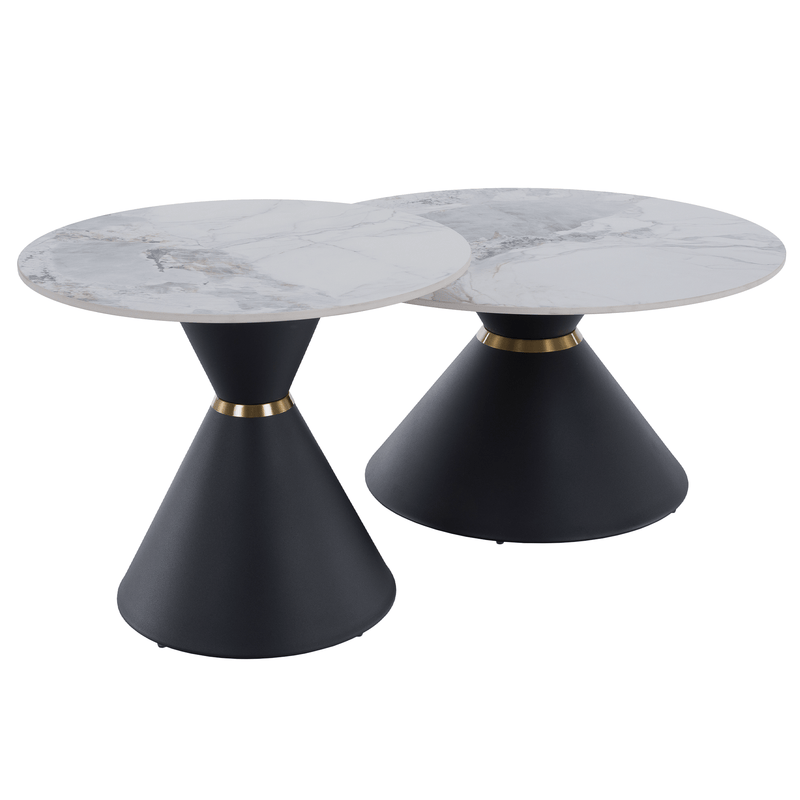 Dohányzóasztalok, 2 db-os szett, fehér márvány/fekete/arany, acél, MABUZ