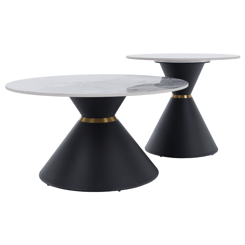 Dohányzóasztalok, 2 db-os szett, fehér márvány/fekete/arany, acél, MABUZ