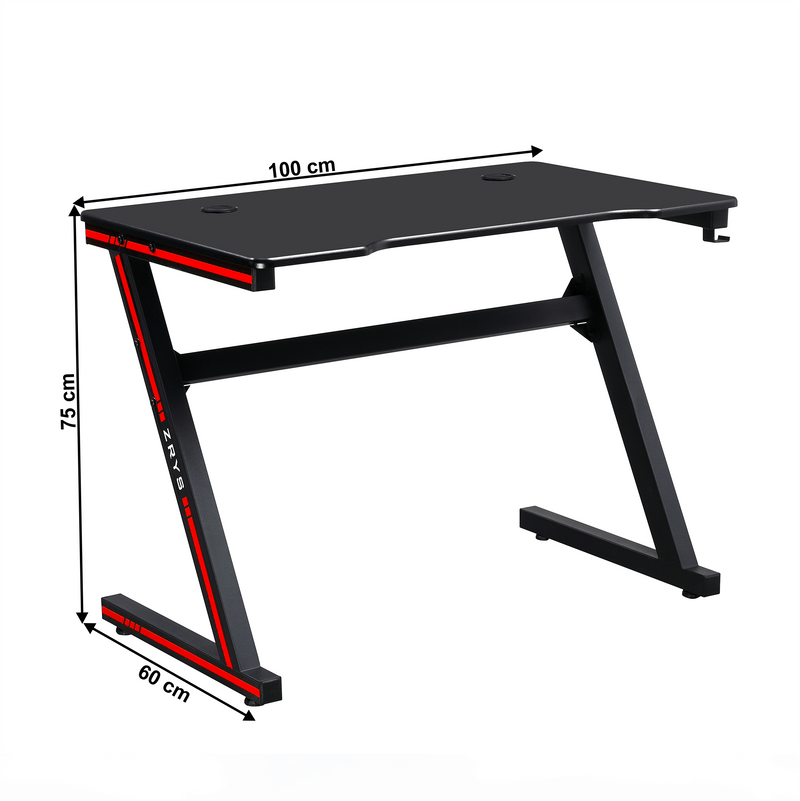 Gamer asztal/számítógépasztal, fekete/piros, MACKENZIE 100cm