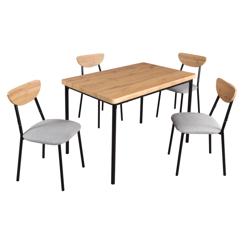 Étkezőgarnitúra 1+4, világos tölgy/szürke/fekete, MADIO