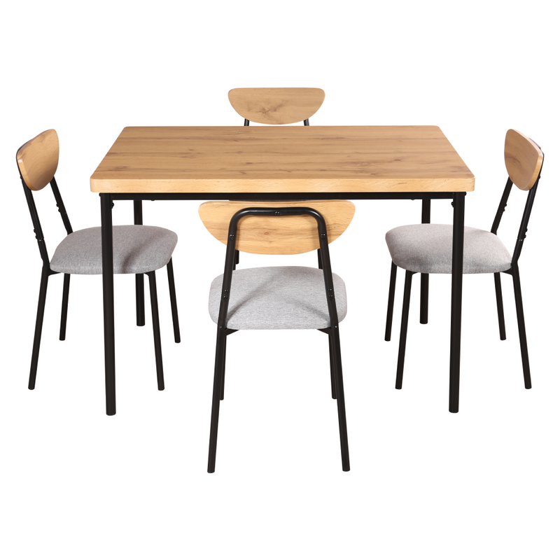 Étkezőgarnitúra 1+4, világos tölgy/szürke/fekete, MADIO