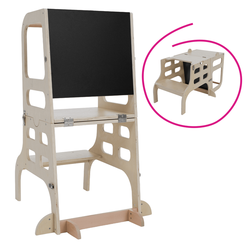 Montessori tanulótorony 3 az 1-ben táblával, természetes, MAGAN