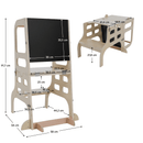 Montessori tanulótorony 3 az 1-ben táblával, természetes, MAGAN