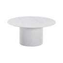 Dohányzóasztal, fehér márvány/MDF, átmérő 80 cm, MAHIR TYP 1