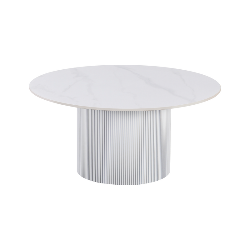 Dohányzóasztal, fehér márvány/MDF, átmérő 80 cm, MAHIR TYP 1