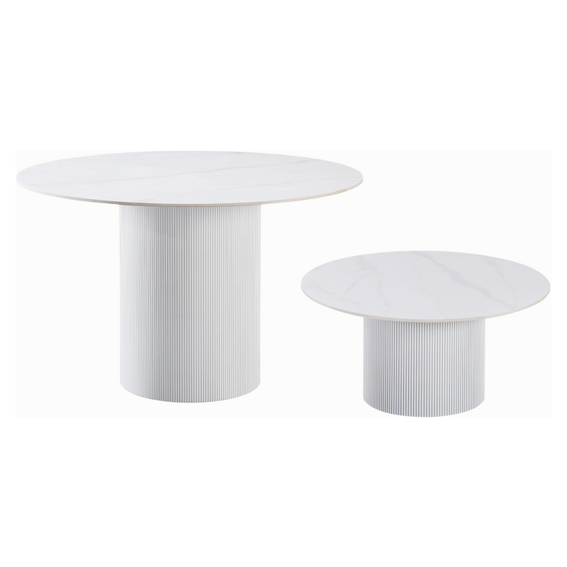 Dohányzóasztal, fehér márvány/MDF, átmérő 80 cm, MAHIR TYP 1