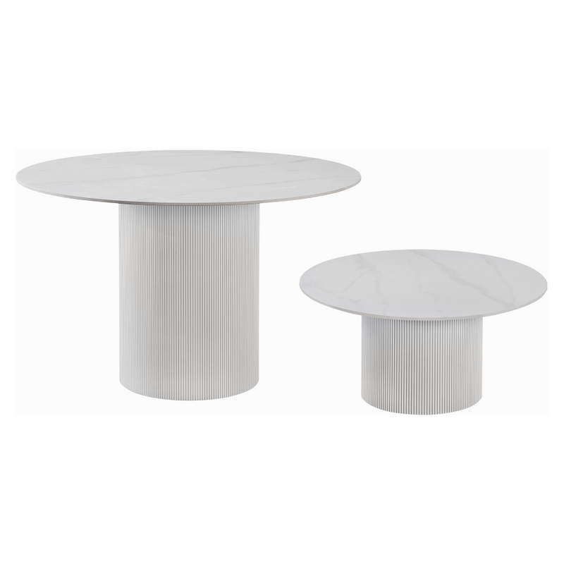 Dohányzóasztal, fehér márvány/MDF, átmérő 80 cm, MAHIR TYP 1