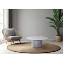 Dohányzóasztal, fehér márvány/MDF, átmérő 80 cm, MAHIR TYP 1