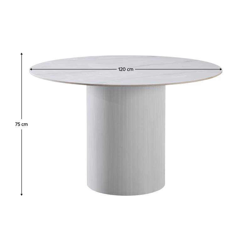 Étkezőasztal, fehér márvány/MDF, átmérő 120 cm, MAHIR TYP 1