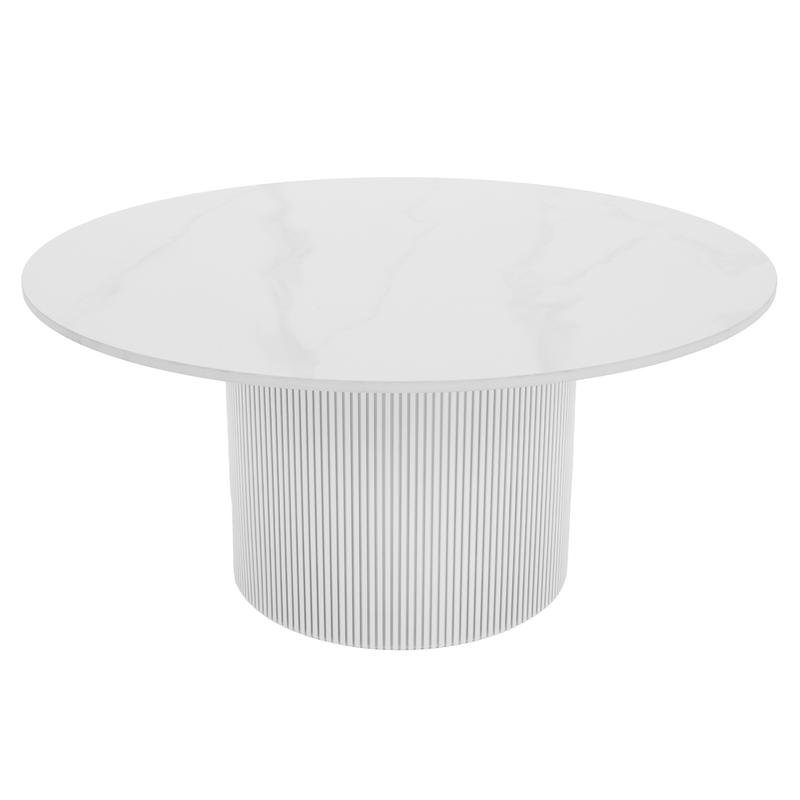 Dohányzóasztal, fehér márvány/MDF, átmérő 80 cm, MAHIR TYP 1