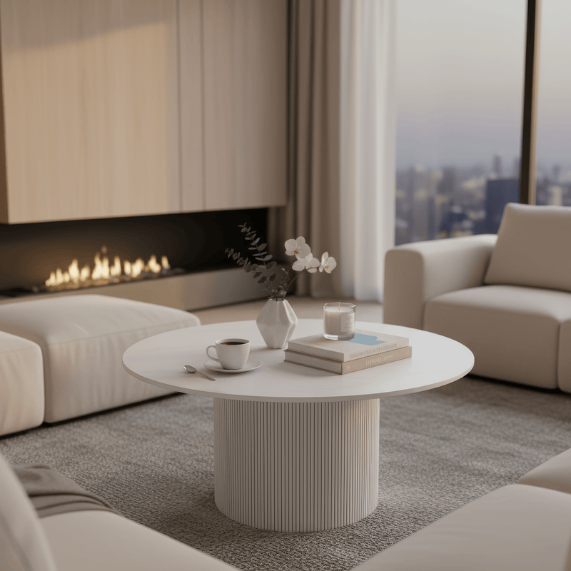 Dohányzóasztal, fehér márvány/MDF, átmérő 80 cm, MAHIR TYP 1