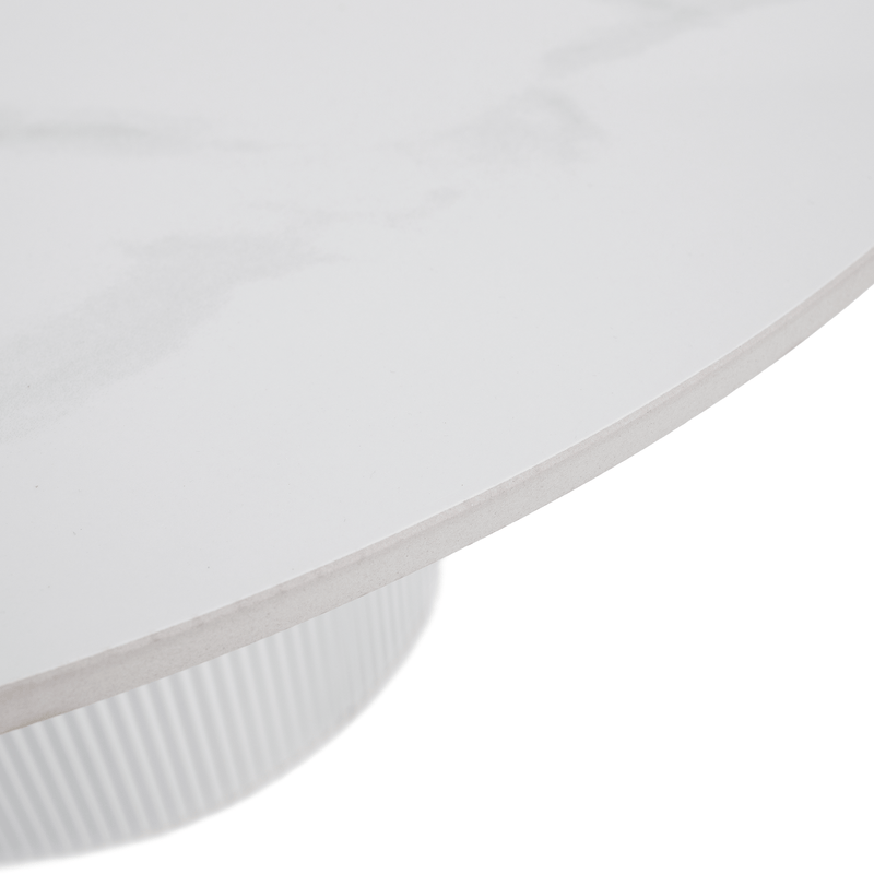 Dohányzóasztal, fehér márvány/MDF, átmérő 80 cm, MAHIR TYP 1