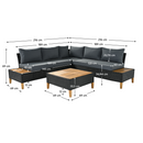 Kerti rattan szett, akácfa, fekete/szürke/természetes, MALKOM