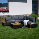 Kerti rattan szett, akácfa, fekete/szürke/természetes, MALKOM