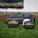 Kerti rattan szett, akácfa, fekete/szürke/természetes, MALKOM