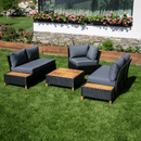 Kerti rattan szett, akácfa, fekete/szürke/természetes, MALKOM