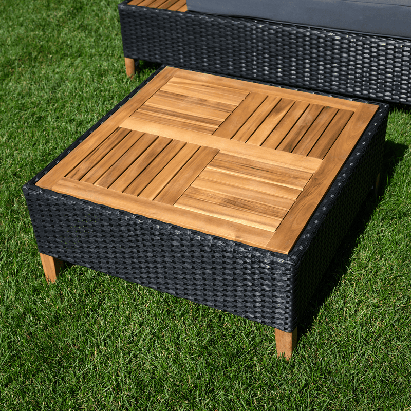 Kerti rattan szett, akácfa, fekete/szürke/természetes, MALKOM