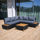 Kerti rattan szett, akácfa, fekete/szürke/természetes, MALKOM