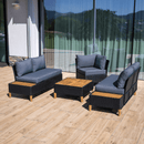 Kerti rattan szett, akácfa, fekete/szürke/természetes, MALKOM