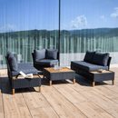 Kerti rattan szett, akácfa, fekete/szürke/természetes, MALKOM