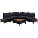 Kerti rattan szett, akácfa, fekete/szürke/természetes, MALKOM