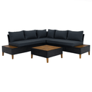 Kerti rattan szett, akácfa, fekete/szürke/természetes, MALKOM