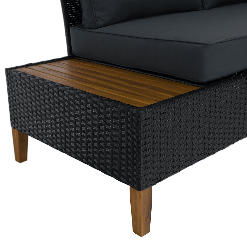 Kerti rattan szett, akácfa, fekete/szürke/természetes, MALKOM