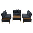 Kerti rattan szett, akácfa, fekete/szürke/természetes, MALKOM