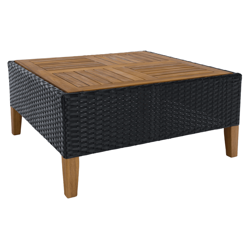 Kerti rattan szett, akácfa, fekete/szürke/természetes, MALKOM