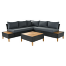 Kerti rattan szett, akácfa, fekete/szürke/természetes, MALKOM