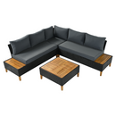 Kerti rattan szett, akácfa, fekete/szürke/természetes, MALKOM