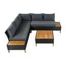 Kerti rattan szett, akácfa, fekete/szürke/természetes, MALKOM