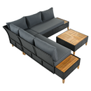 Kerti rattan szett, akácfa, fekete/szürke/természetes, MALKOM