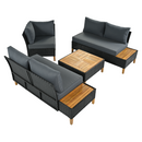 Kerti rattan szett, akácfa, fekete/szürke/természetes, MALKOM