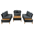 Kerti rattan szett, akácfa, fekete/szürke/természetes, MALKOM