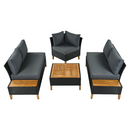 Kerti rattan szett, akácfa, fekete/szürke/természetes, MALKOM