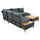 Kerti rattan szett, akácfa, fekete/szürke/természetes, MALKOM