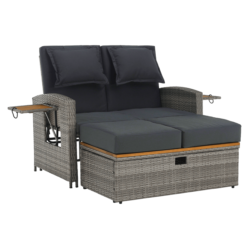 Kerti rattan heverő, szürke/természetes, MALORY