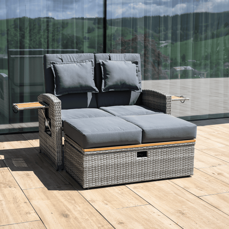 Kerti rattan heverő, szürke/természetes, MALORY