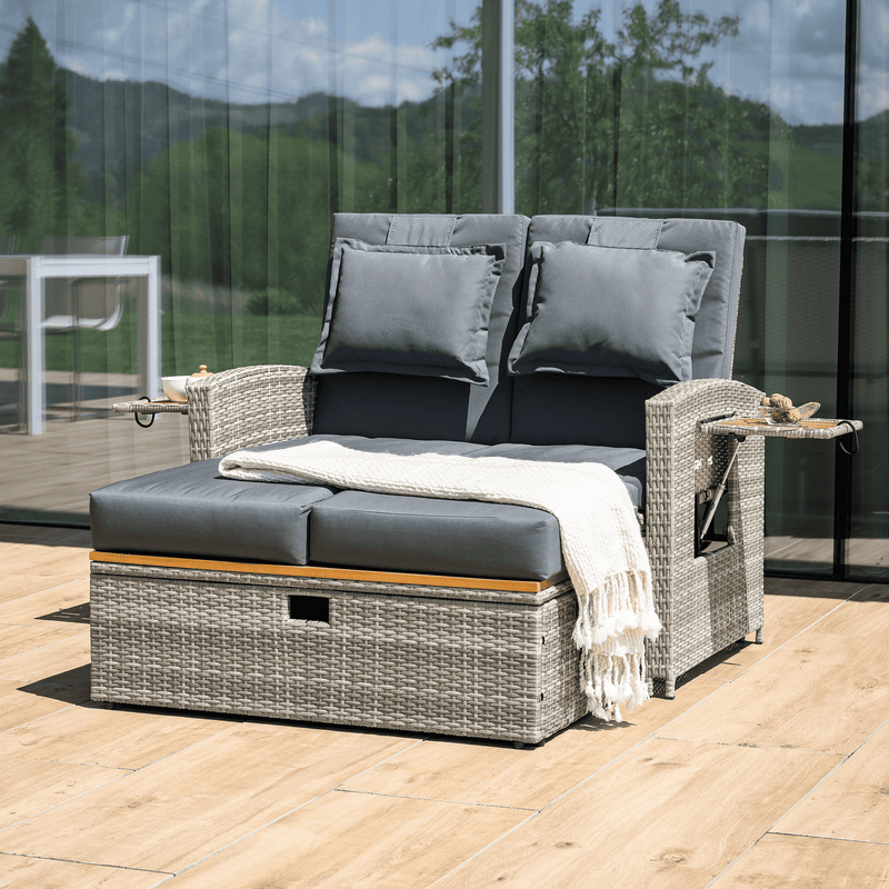 Kerti rattan heverő, szürke/természetes, MALORY